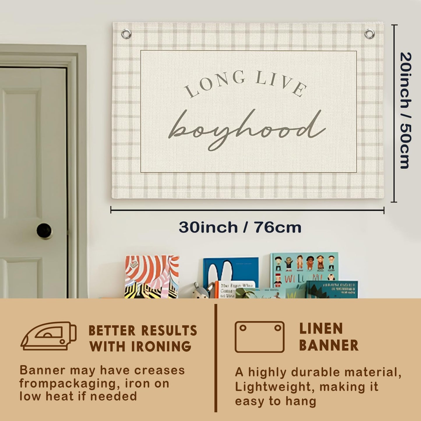 Lacama Long Live Boyhood Banner Boy Nursery Decor, Baby Boy Nursery Decor, Vintage Wall Hanging Flag Decor for Nursery Playroom Toddler Room, Boys Room Decor 30x20 In