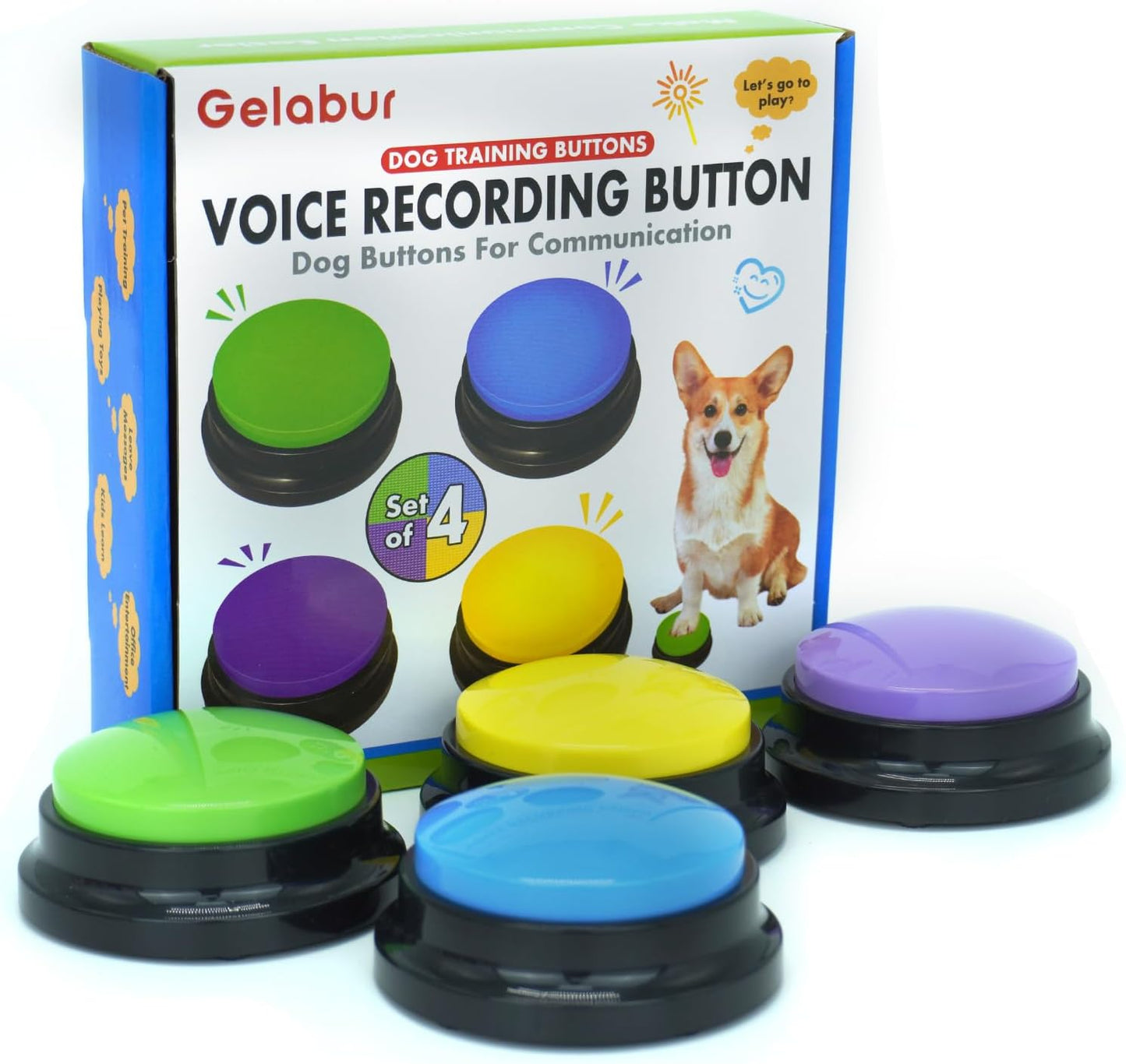 Set of 4 Dog Buttons for Communication, Voice Recordable Buttons for Classroom, Dog Training Talking Buttons Starter Set, Pet Easy Speaking Buttons Tools