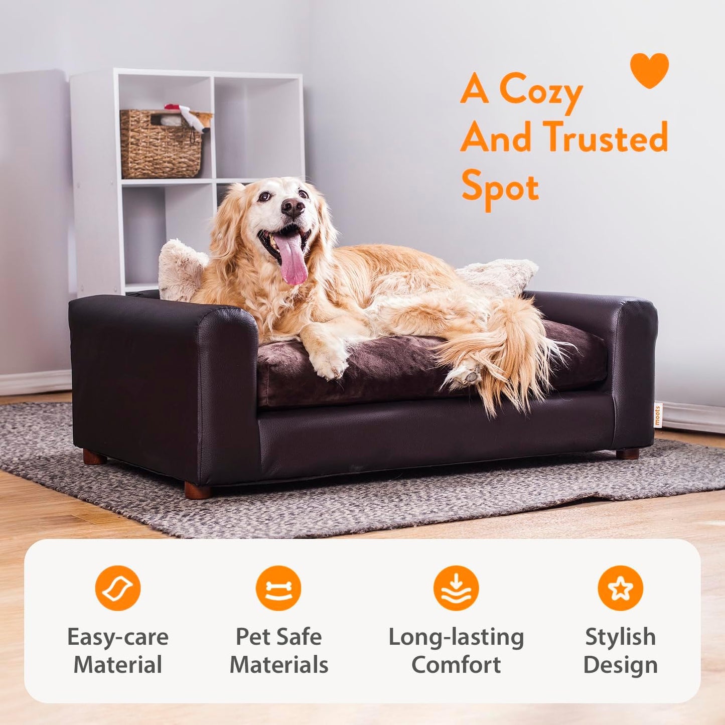 Moots Premium Leatherette Pets Sofa, Espresso, Medium/Large