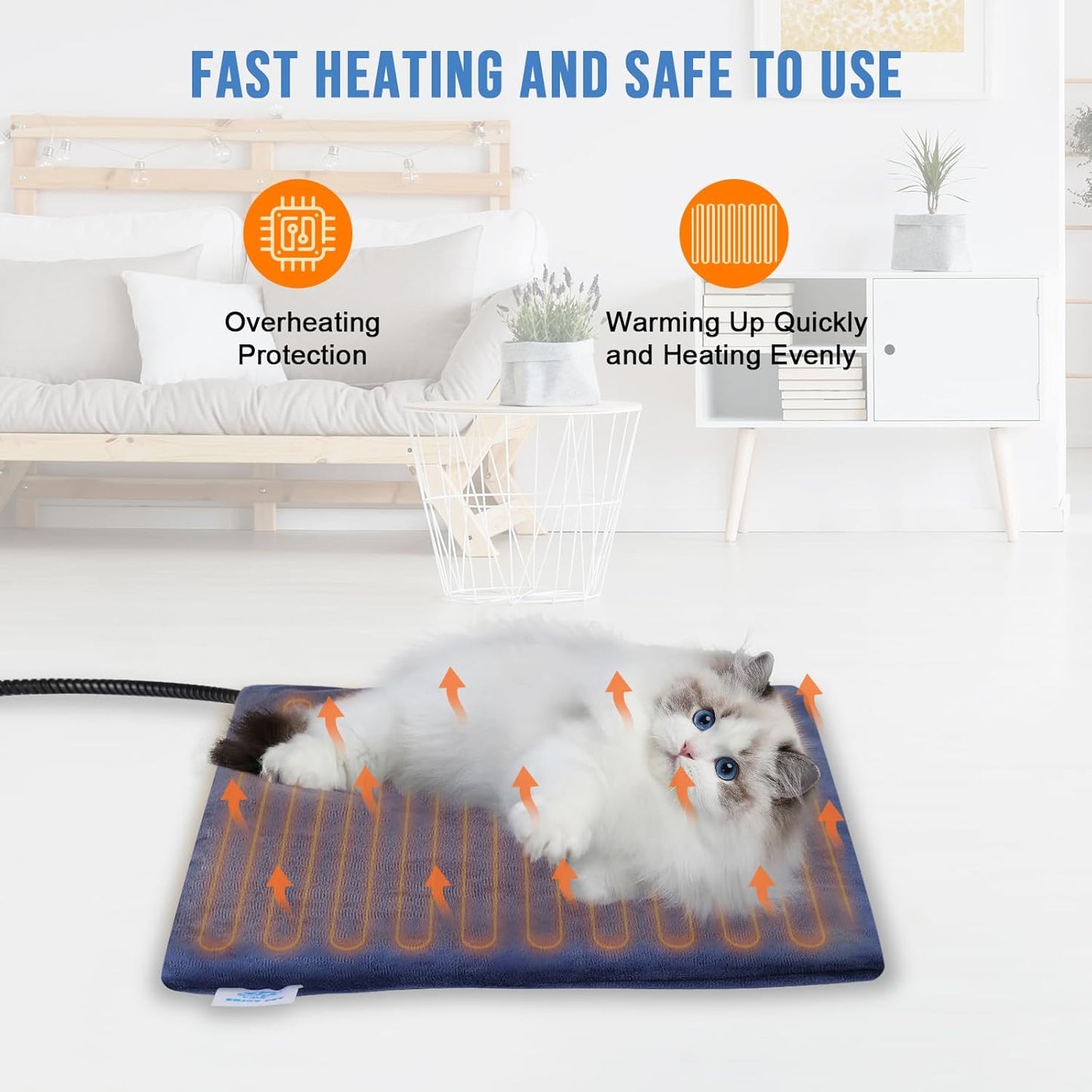 Cat Heating Pad Indoor, Pet Heating Pad for Cats and Dogs, Waterproof Heated Cat Bed with Timer, 9 Level Temperature Heated Pet Bed for Cats Puppy with Chew Resistant Cord (18×18 inch)