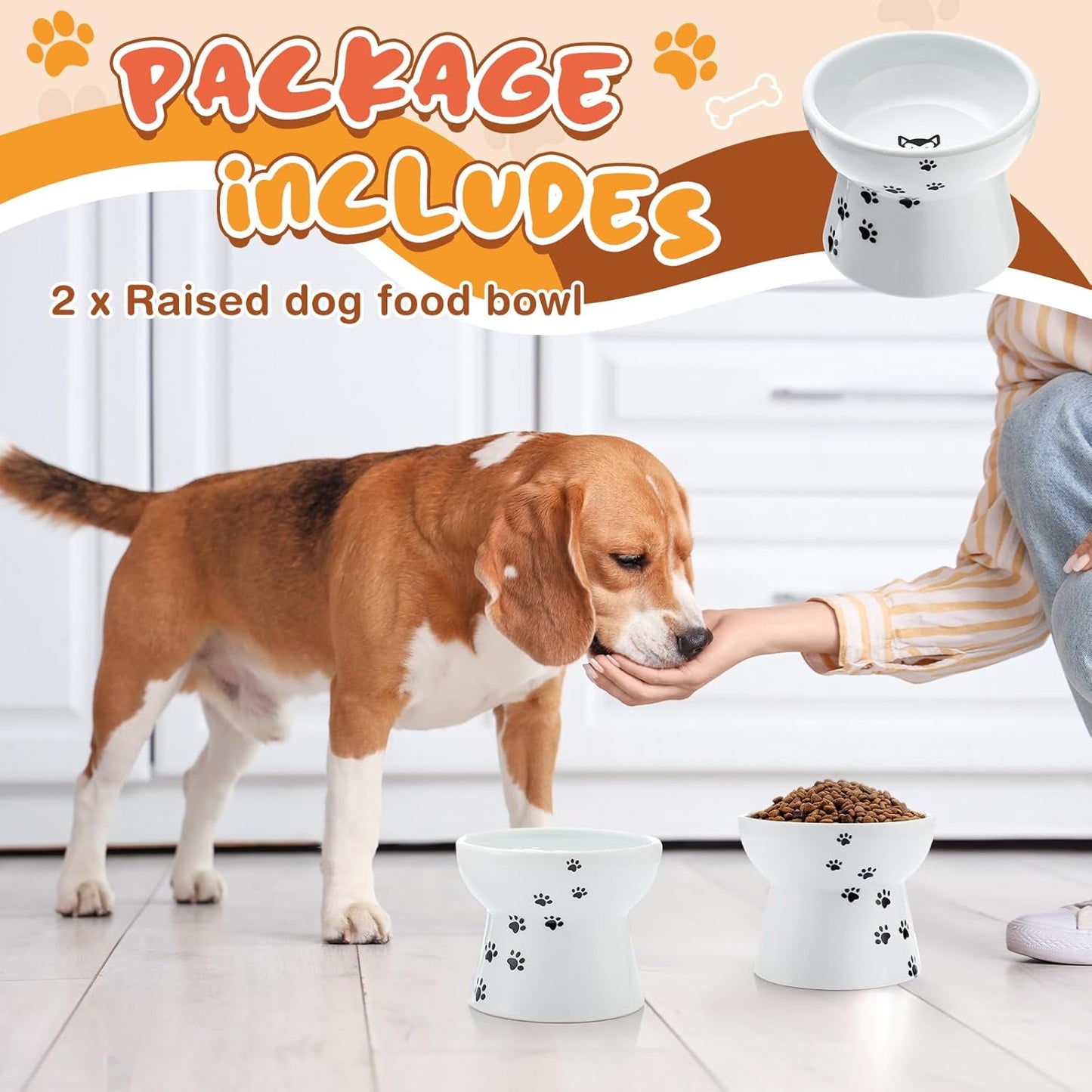 2 Pack Elevated Dog Bowls Cute Ceramic Raised Dog Bowl Nonslip Elevated Water Bowl for Dogs, Dishwasher and Microwave Safe