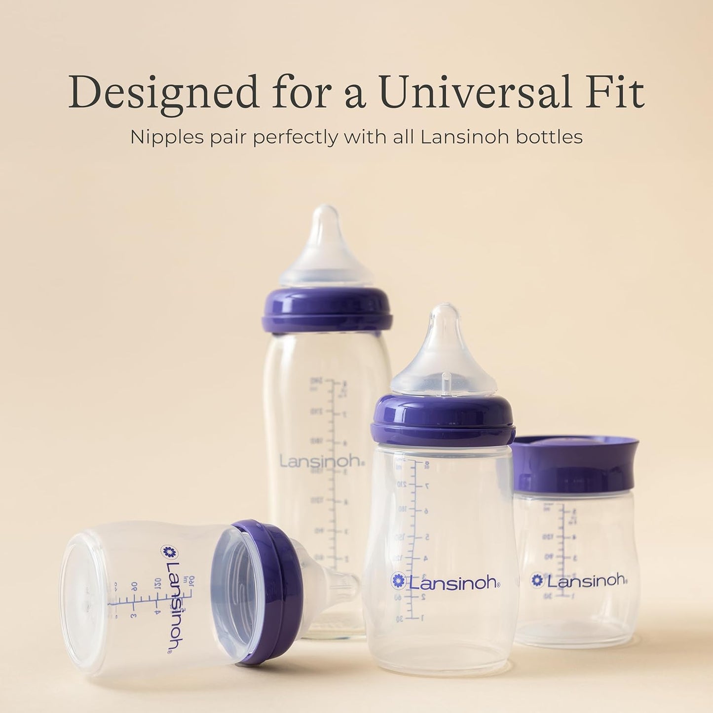 Lansinoh Anti-Colic Baby Bottles, BPA-Free Plastic, 8 Ounces, 3 Count, Medium Flow Nipples (Size M), Breastfeeding Bottle with NaturalWave Design