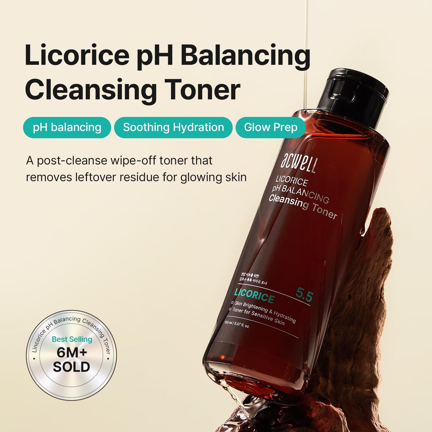 ACWELL Licorice pH 5.5 Balancing Korean Toner and Cleansing 5.07 fl.oz. - Alcohol-Free Hydrating Facial Astringent - Skin Clarifying & Hydration Boosting Toner