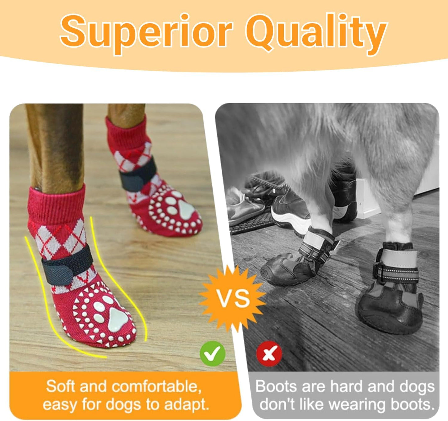 SYEIIYU 4Pcs Anti-Slip Dog Socks, Dog Shoes with Double Sides Grips for Hot/Cold Pavement,Paw Protectors for Small Medium Large Senior Dogs, Traction Control Boots for Hardwood Floors-Brown-XL