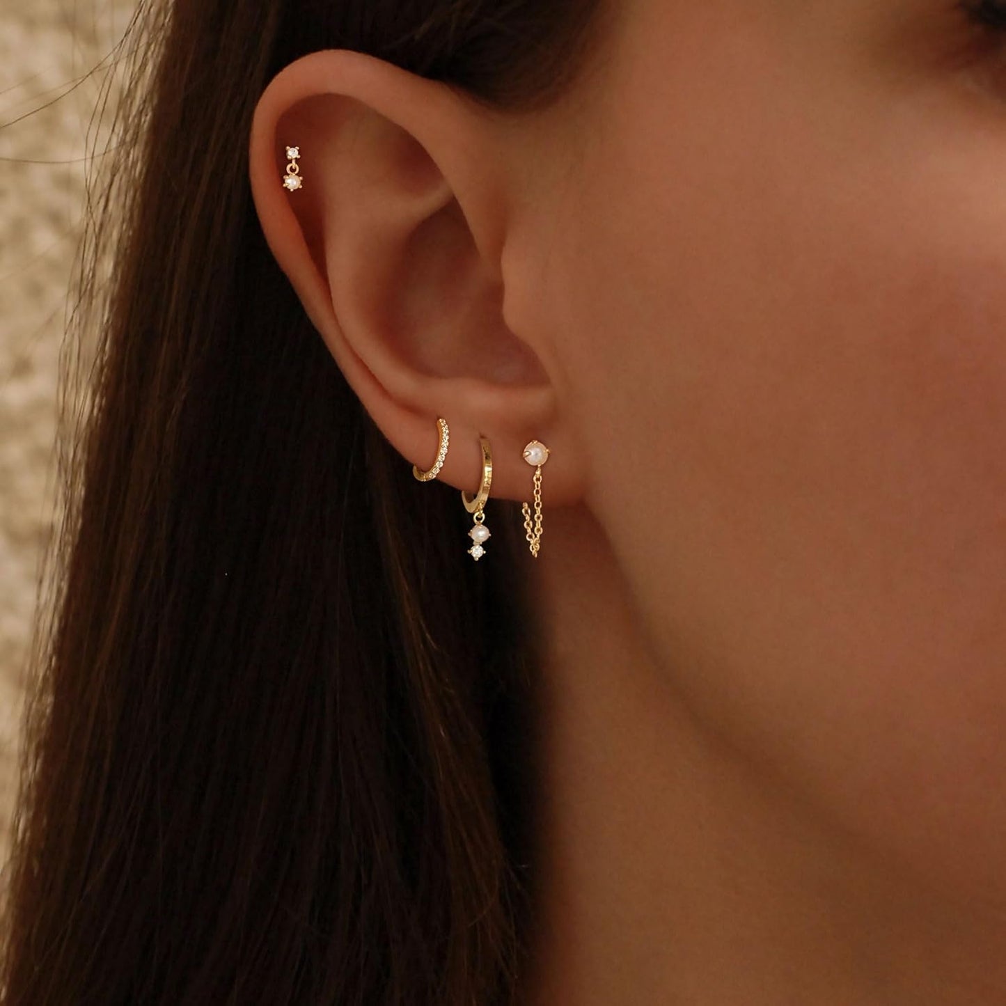Gold Plated Earrings for Women, 14k Gold Plated Earring Stack Hypoallergenic Pearl Drop Earring Dainty Earrings for Women Trendy Cute Small Huggie Hoop Earring Fashion Womens Jewelry