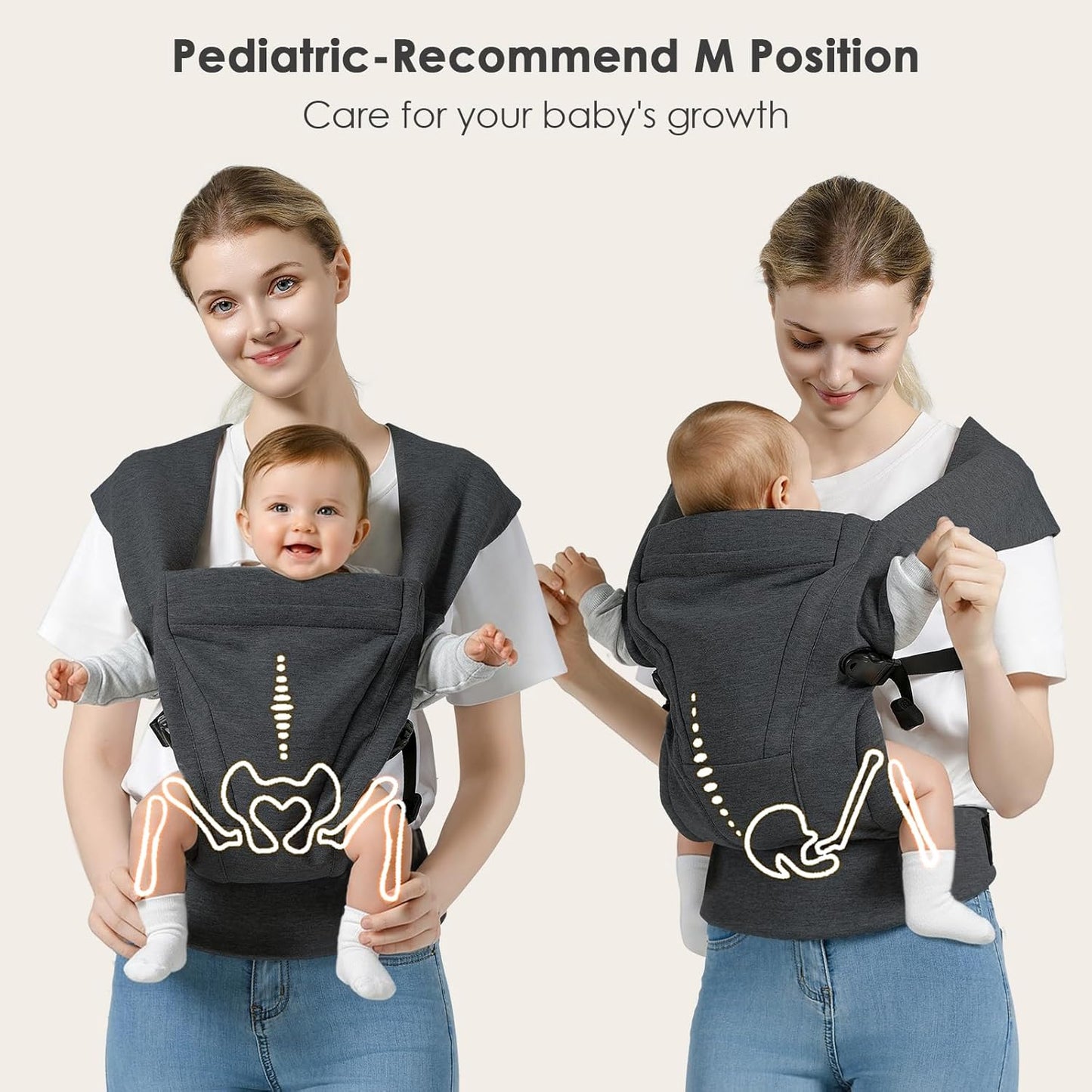 Baby Carrier Newborn to Toddler Baby Wraps Carriers(7-30lbs), Newborn Carrier with Head Support, Infant Holder Carrier with Enhanced Lumbar Support, Dark Grey