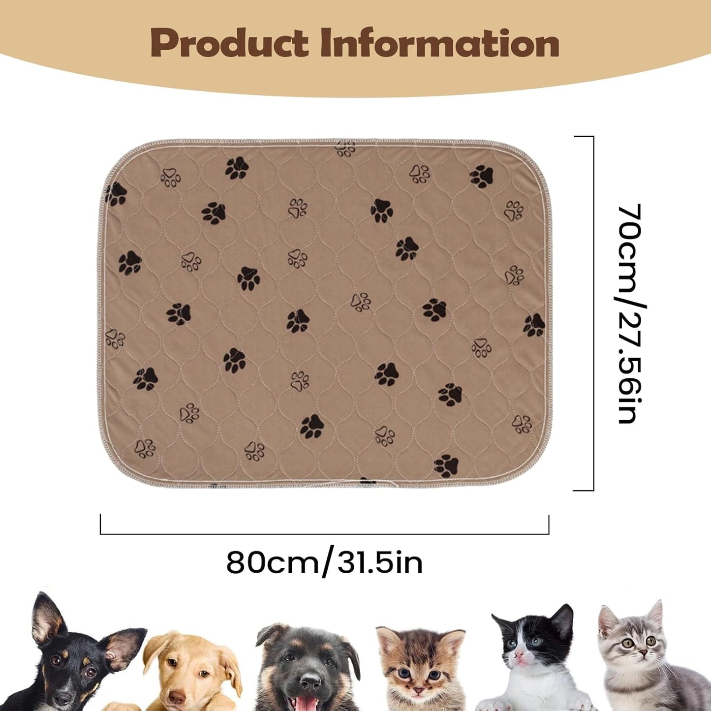 Washable Pee Pads, Leak Proof Training Mat, 36 Inches Reusable Dog Pee Pad with Non-Slip Backing, Soft Polyester Pet Potty Pad with Absorbent Layers, Household Indoor Crate Kennel