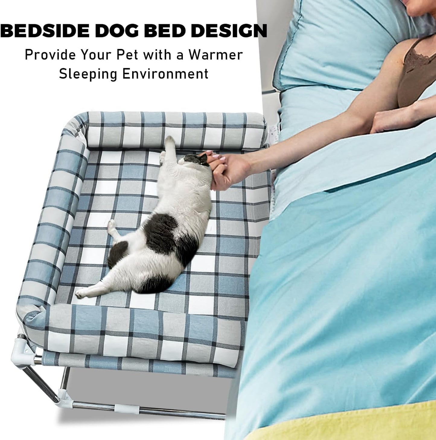 Bedside Cosleeper Pet Dog Bed - Dog Beds with Pillow Extension Attached to Human Bed Height Raised Pet Window Perch (34'' x 26'' x 20'')