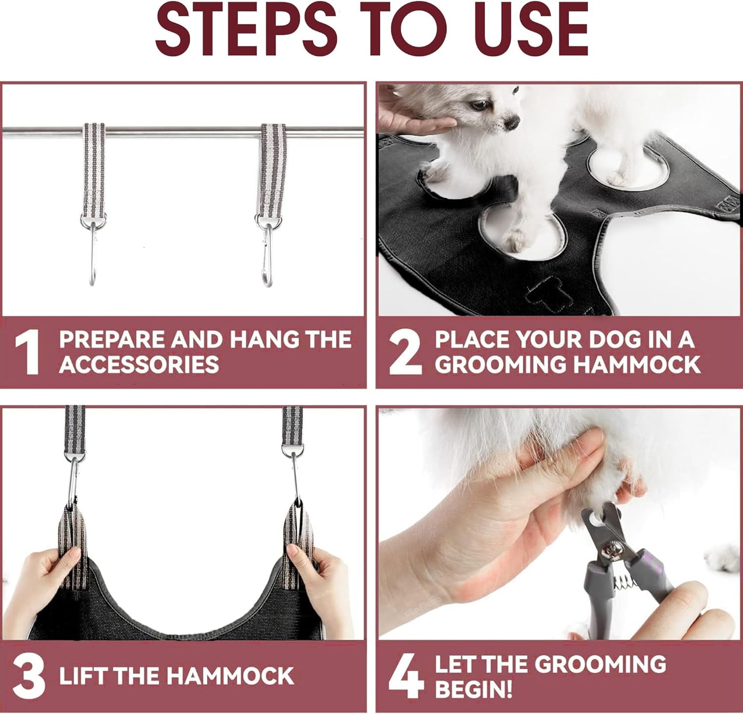 Dog Grooming Hammock for Small Dogs up to 30 lbs | 5-in-1 Pet Grooming Hammock with Glove for Nail Trimming | Small Dog Grooming Hammock Harness for Home Use