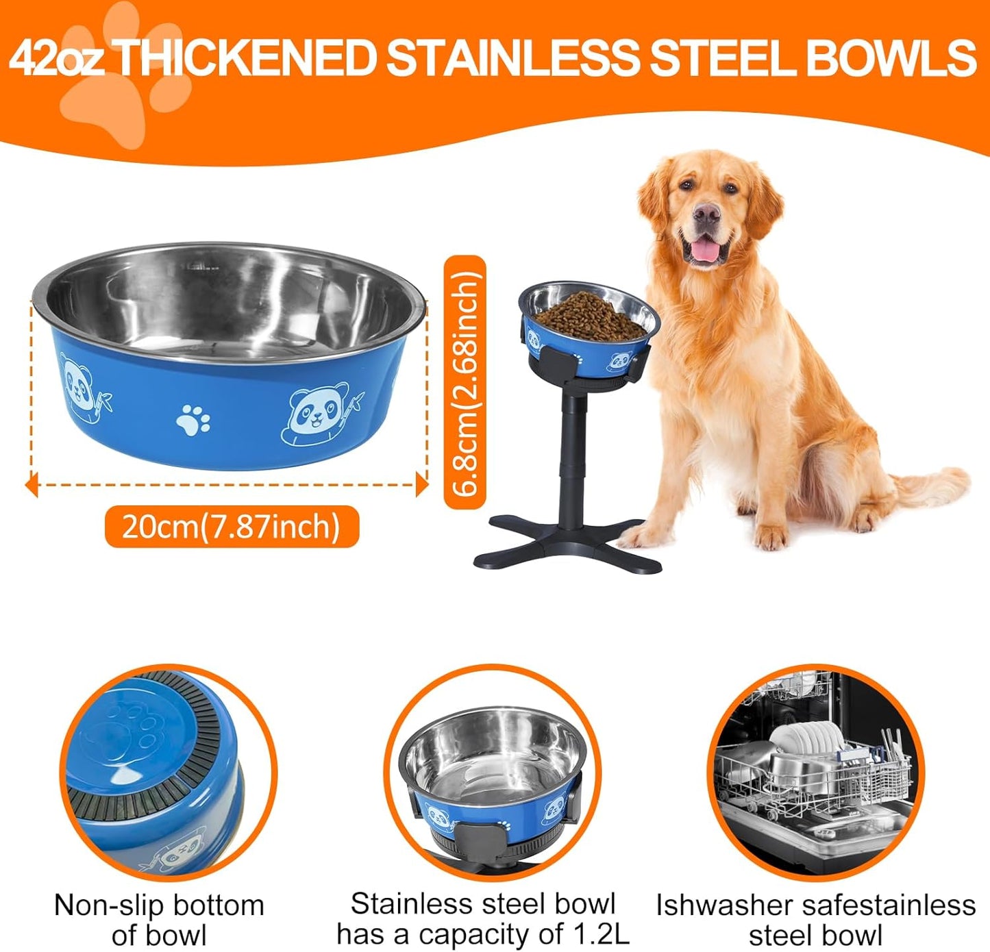 Elevated Dog Bowls 3 Height Adjustable Raised Bowl Stand with 42oz Stainless Steel Dog Food Bowls Tiltable Dogs Feeder Adjusts to 5.5",9.45",13.2" Non-Slip for Small Medium Large Dogs