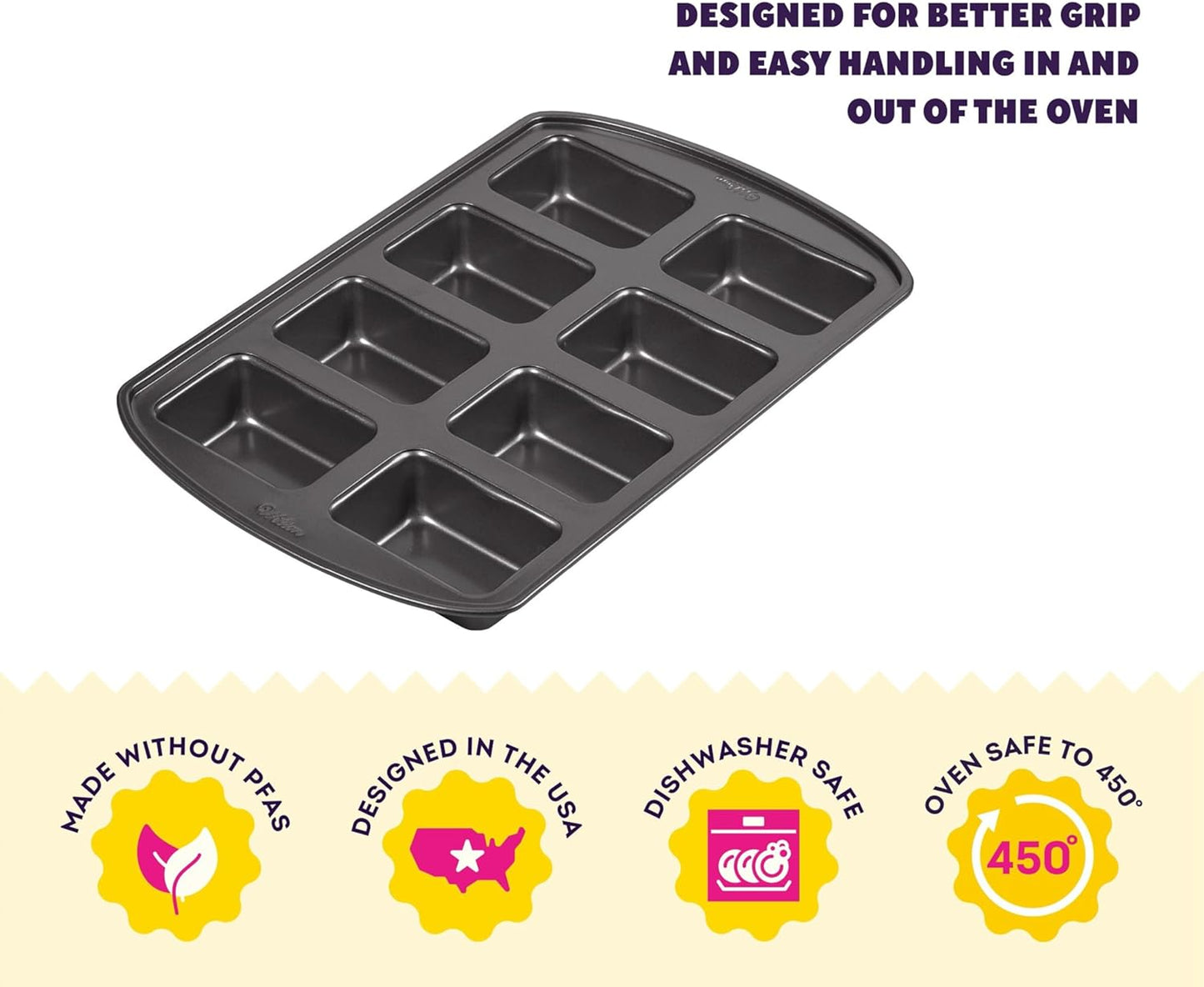 Wilton Gold Non-Stick Mini Loaf Pan, Cold-Rolled Steel Bakeware, Made without PFAS, Packaging May Vary