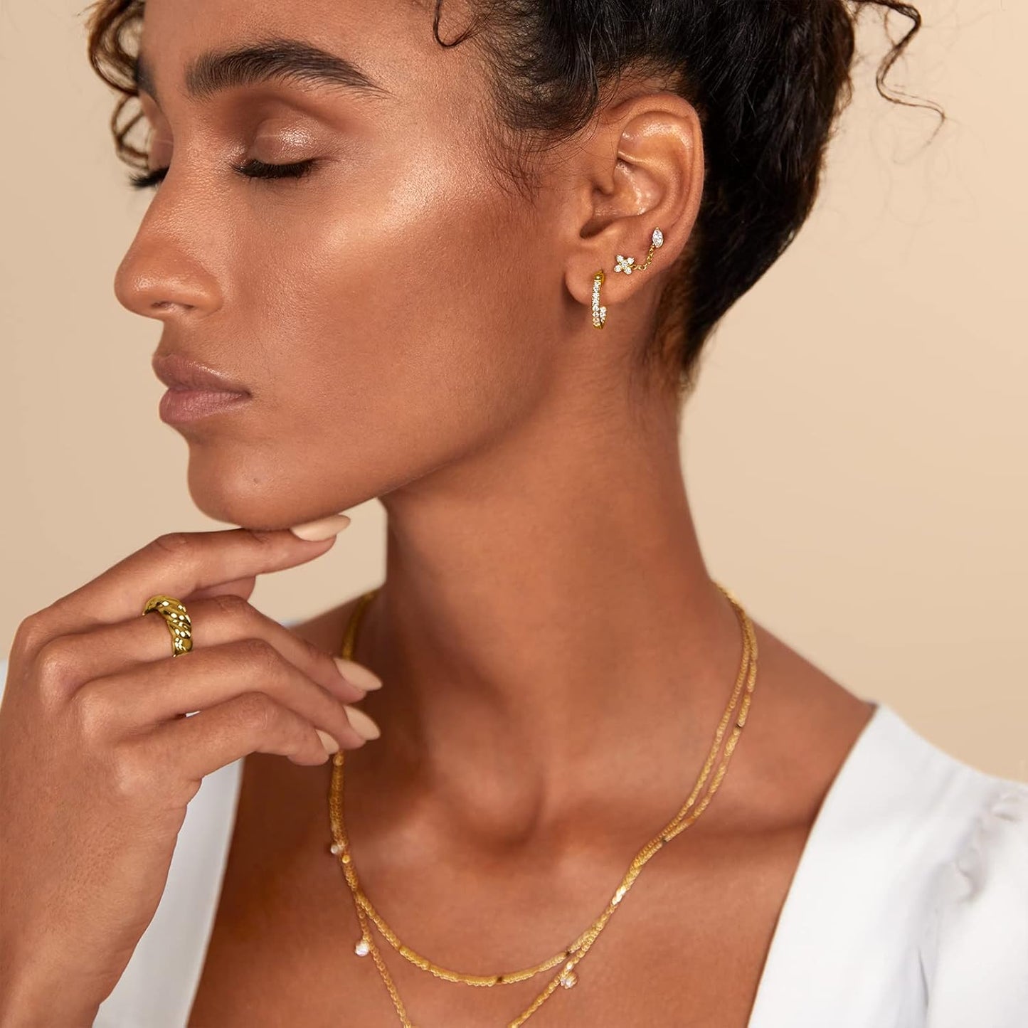 PAVOI 14K Gold Plated Sterling Silver Posts Dainty Mini Multi-Shape Flat Back Stud Earring Pack for Women | Helix Cartilage Piercing Jewelry