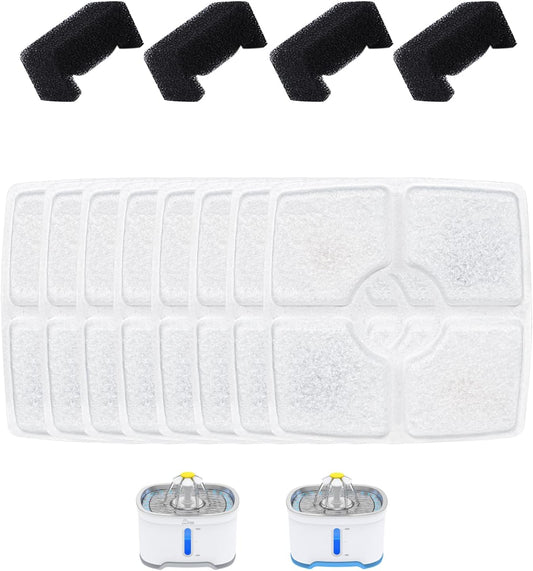 Wonder Creature Cat Water Fountain Filter, 8 Replacement Filters & 4 Replacement Pre-Filter Sponges Pack for 2.5L Cubic Pet Fountain Stainless Steel Top, Elliptical Automatic Cat Water Dispenser