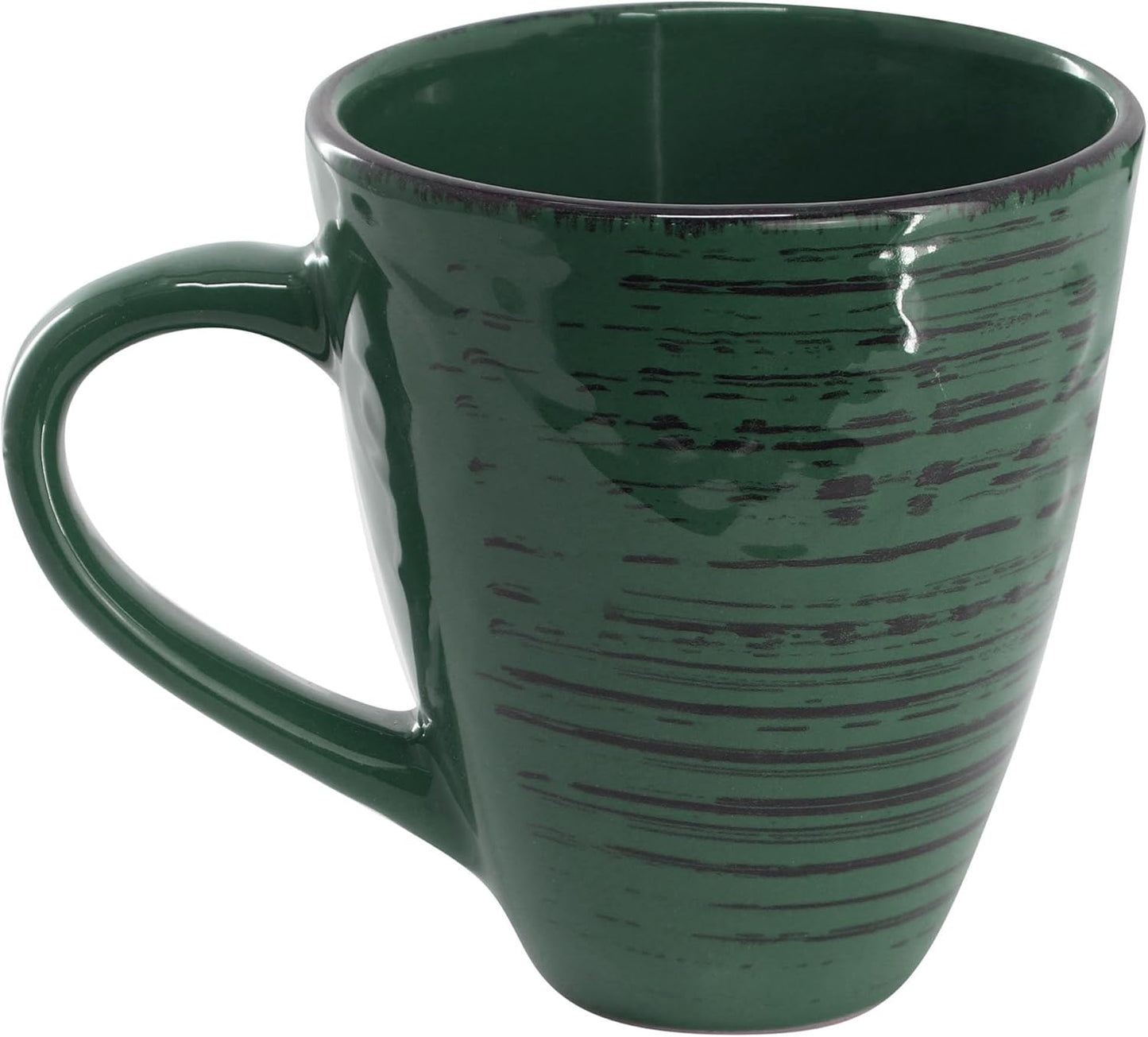 Elama Malibu Sea Glass 16-Piece Stoneware Embossed Pattern Reactive Glaze Dark Green Dinnerware Set, Tableware, Serveware Set (Sea Glass Green)