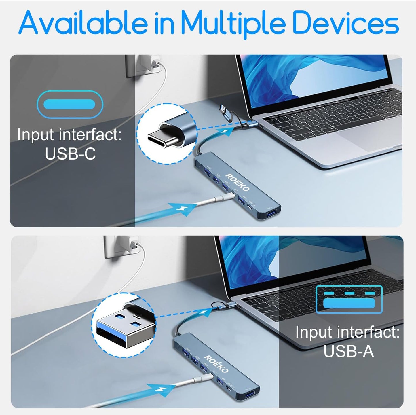 USB Hub 3.0,USB c hub,USB hub with Multiport Adapter, USB Splitter with 1xUSB 3.0,4xUSB2.0,2 x USB C,Hub for MacBook Pro/PC/Laptop/Tablet Devices (Grey 7in1)