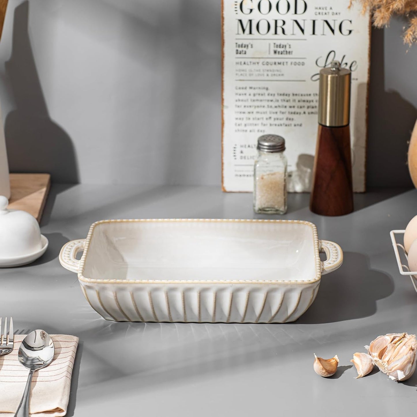 Casserole Dish for Oven, Ceramic Baking Dishes Set, Vintage Hobnail Bakeware Sets of 3, Rectangular Baking Pan, Deep Lasagna Pan with Handle for Cake, Wedding Kitchen Gift, 13.77“/11.6"/8.85"