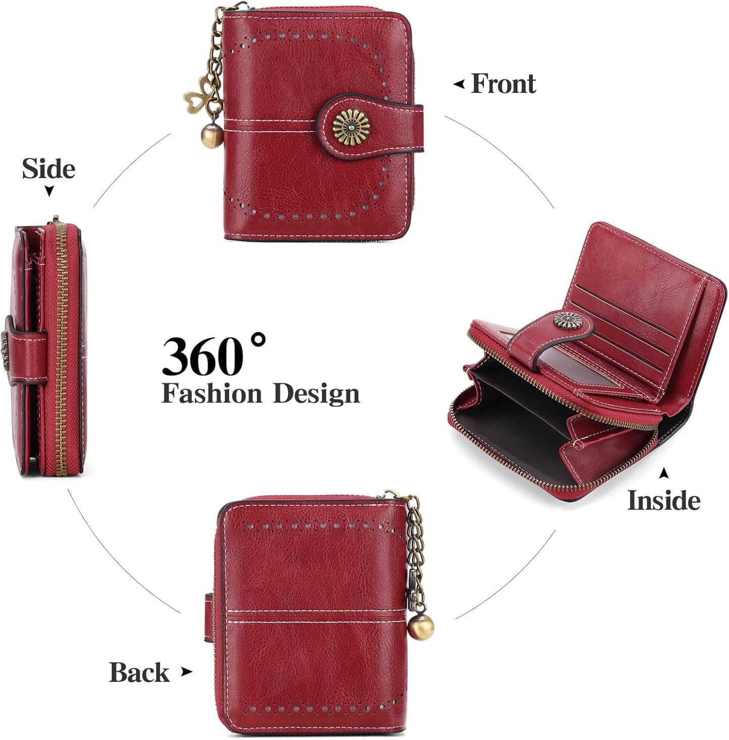 Small Wallet for Women Leather Bifold Compact RFID Blocking with Zipper Coin Pocket