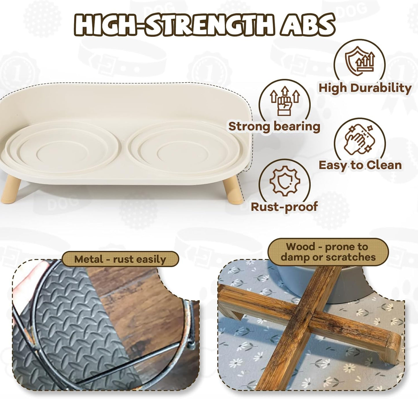 Raised Dog Feeder Bowl Stand - Elevated Dining Table for Small and Medium Dogs and Cats - Fits Food and Water Dish up to 6" Diameter - Milky White (Bowls Not Included)