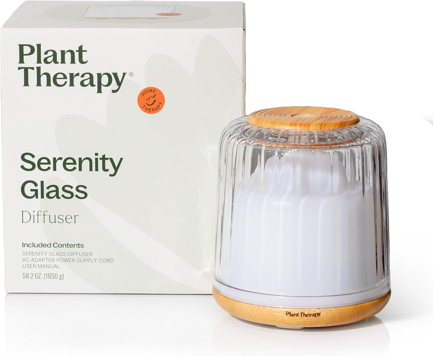 Plant Therapy Serenity Glass Diffuser, Elegant Glass Cover, Intermittent & Continuous Mist, Multiple Light Settings, Essential Oil Diffuser, 250 Square Feet Coverage