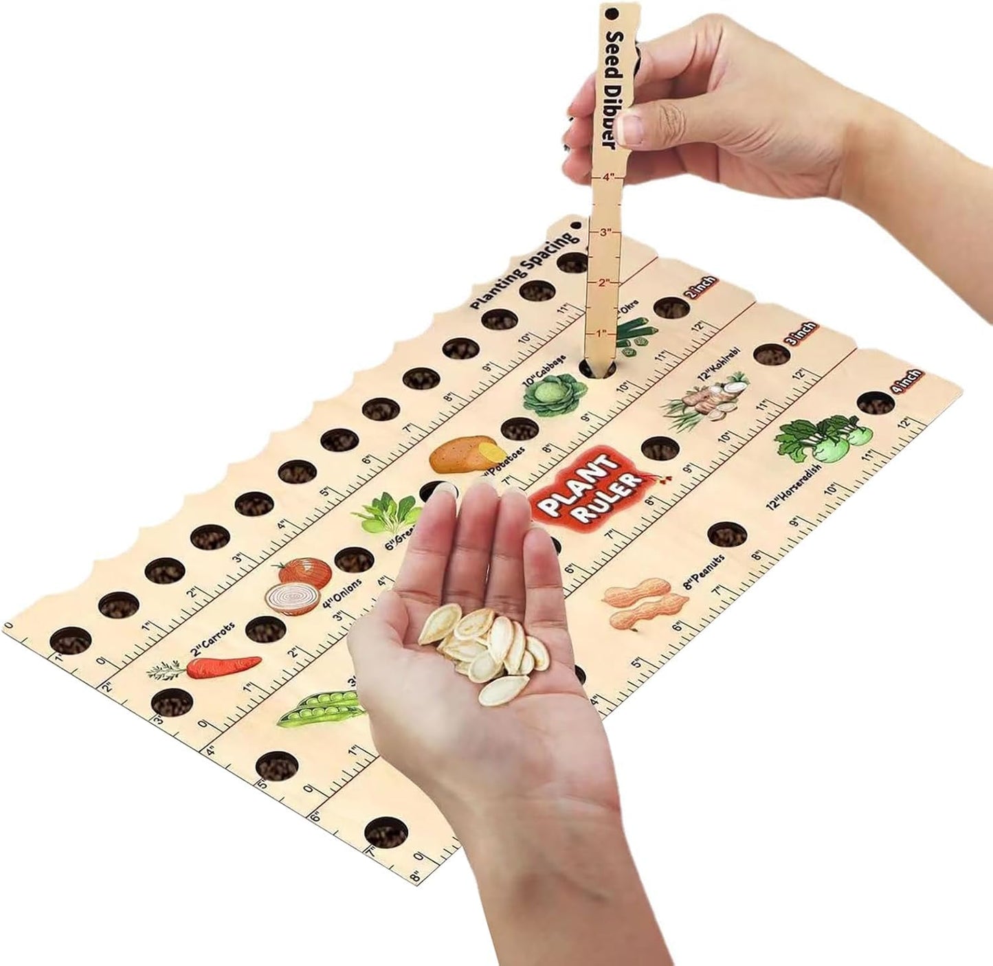 Plant Ruler by Snurfado – Wooden Seed Spacing Tool for Vegetable Gardens – Garden Planting Guide for Precise Row Planting in Raised Beds & In-Ground Soil