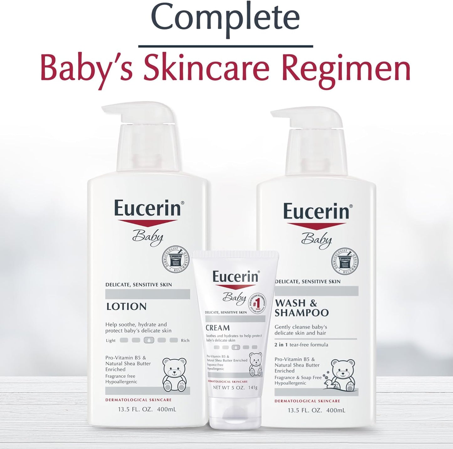 Eucerin Baby Body Lotion, Hypoallergenic and Fragrance Free Baby Lotion with Pro-Vitamin B5 and Shea Butter, 13.5 Fl Oz Bottle