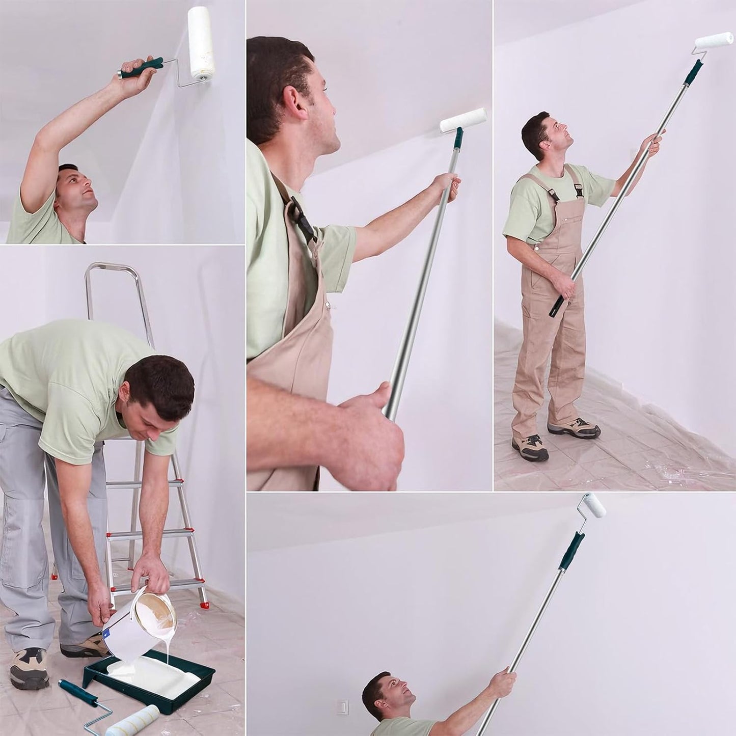 Paint Roller Kit with Extension Pole, 9 Inch Paint Roller, Paint Tray with Liner, Paint Brush & Tape, Professional Microfiber Painting Supplies for Painting Walls, Ceilings and Home (3 FT)