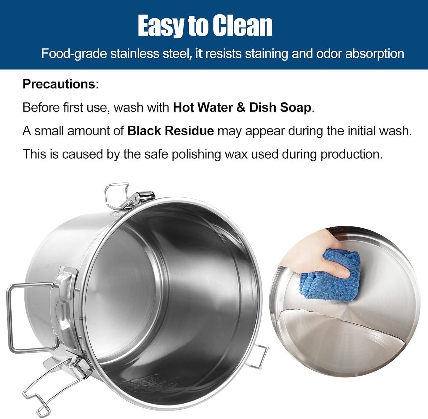 304 Stainless Steel Dog Food Storage Containers with Airtight Lid and Locking Clamp, Fits up to 12Lbs, Large Pet Food Storage Container Metal Pet Food Bin for Dogs, Cats & Birds Seed, Keep Fresh