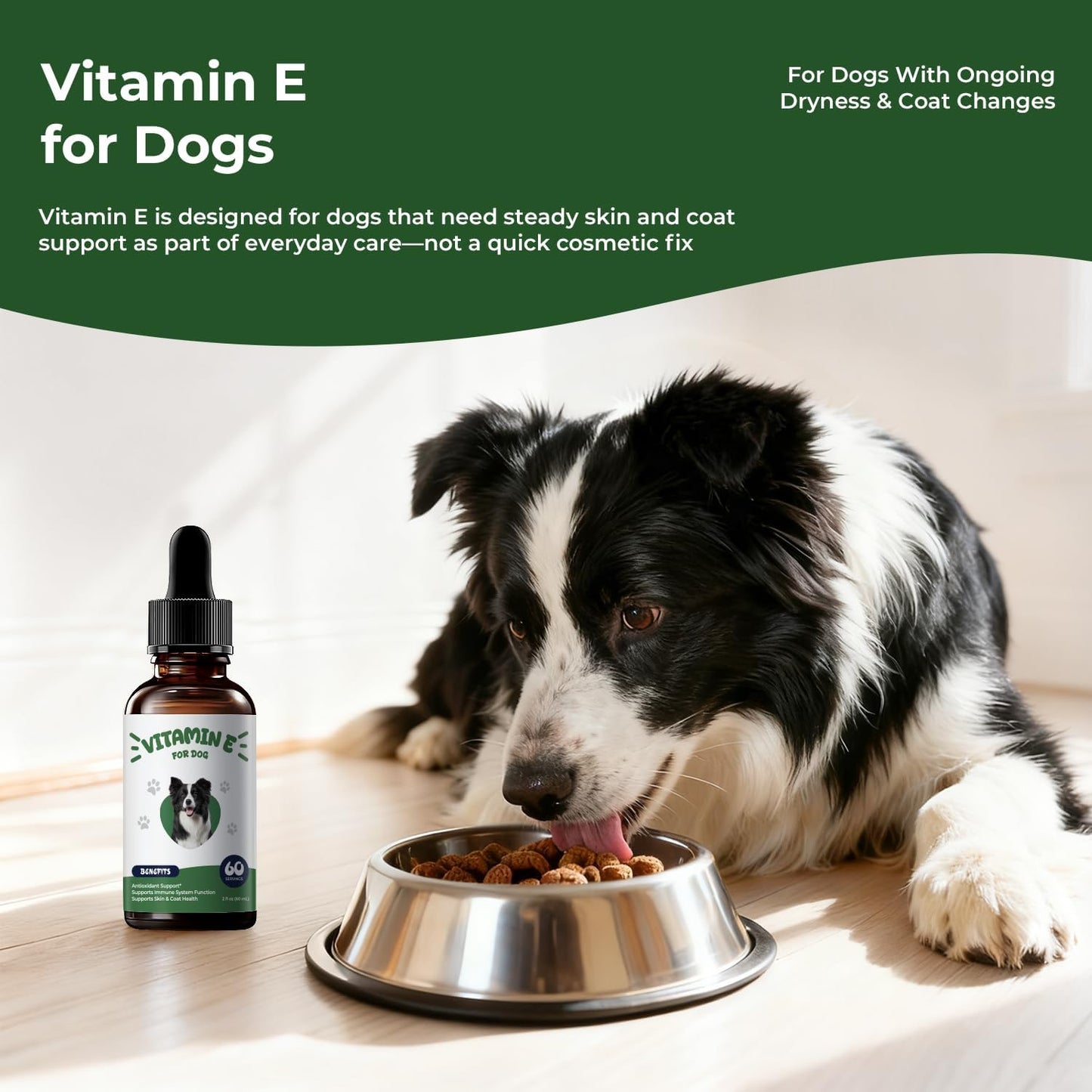 Vitamin E for Dogs, Liquid Vitamin E Oil for Skin & Coat Support, Supports Natural Moisture Balance & Cellular Health, Easy-to-Mix Drops, 2 fl oz (60 mL)