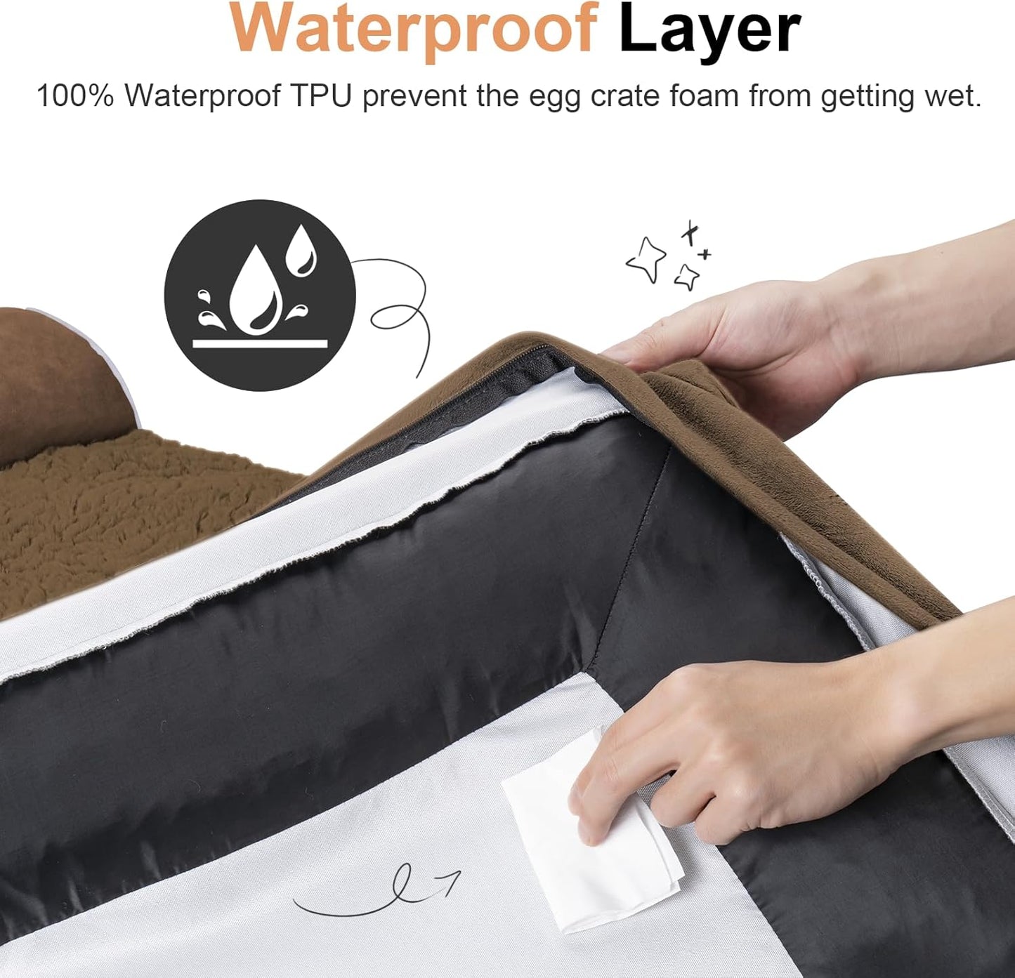 Large Dog Bed Orthopedic Washable: Beds Bolster XL Bed Big XLarge Dogs Egg Crate Foam Couch Sofa Waterproof with Removable Cover - Dark Coffee