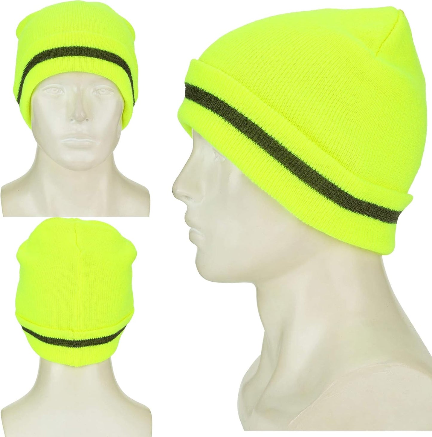Geyoga 2 Pack Reflective Beanie Hat, High Visibility Knit Beanie with Reflective Strip, Night Running & Outdoor Work Safety