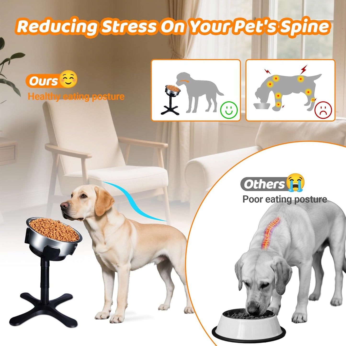 Elevated Adjustable Dog Bowl Feeding Stand, 3 Heights and Tiled Ajudst, Compatible with Moost Feeding Bowls, Great for Medium Large Dogs(No Bowl Included)(2 Pack)