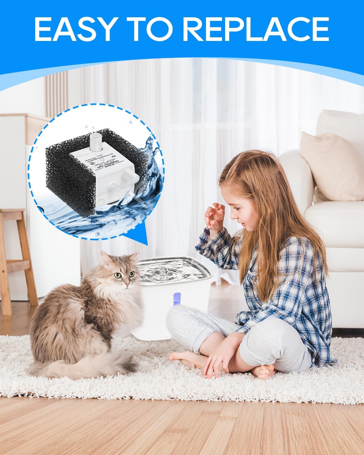 10 Pack Foam Filters Compatible with PetSafe Viva Water Fountain 64oz & 140oz, Pet Drinking Fountain Filter Replacement, Sponge Filter for Cat & Dog