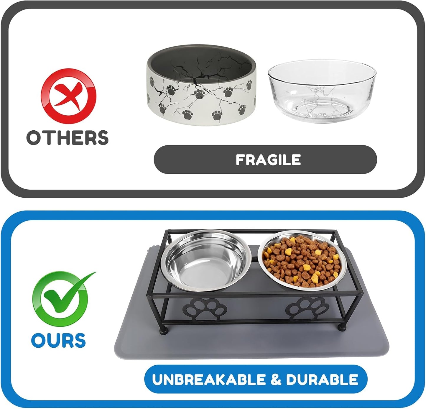 Elevated Cat Dog Bowls 2 Pack Raised Cat Dogs Bowls Stand with Non-Slip Slicone Mat Stainless Steel Elevated Pet Feeding Station (Black)