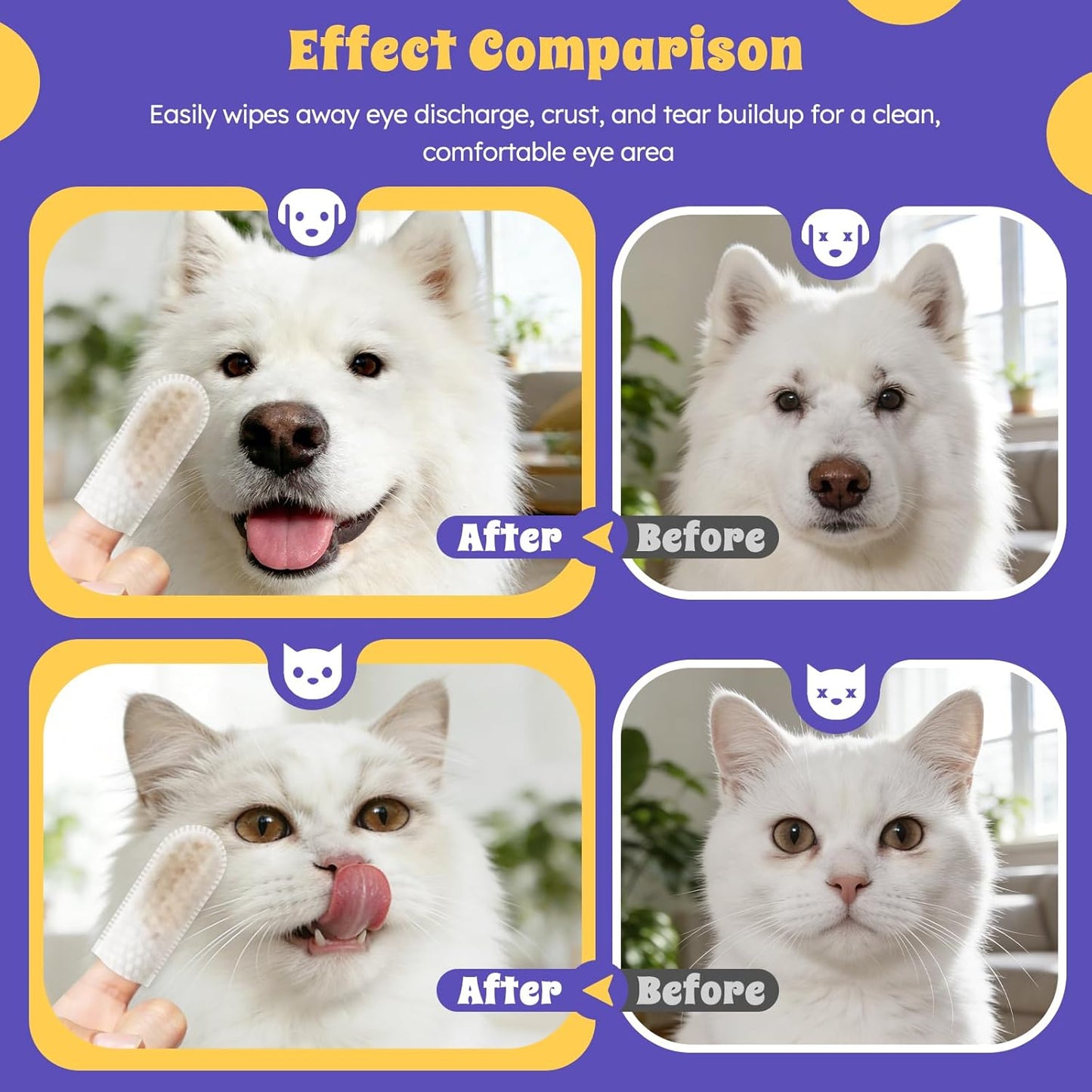 Dog & Cat Eye Wipes – Finger Wipes for Tear Stains, Discharge & Crust, Hypoallergenic, 50 Wipes, Gentle Pet Eye Cleaning