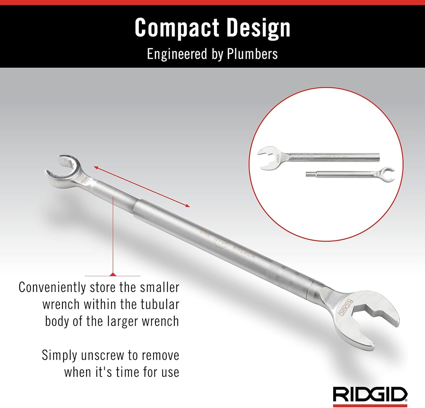 RIDGID 27023 Model 2002 One Stop 2-in-1 Wrench for Angle Stops, Straight Stops, and Compression Couplings