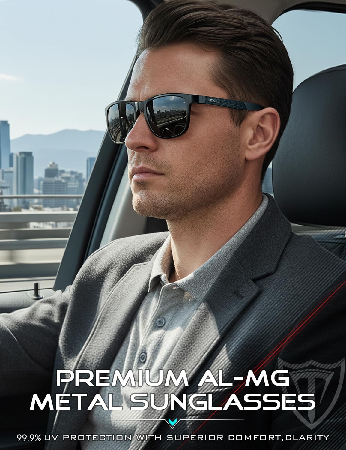 ATTCL Polarized Sunglasses Men for Driving: UV400 Protection Lightweight AL-MG Metal Rectangular Sun glasses Hiking Travel