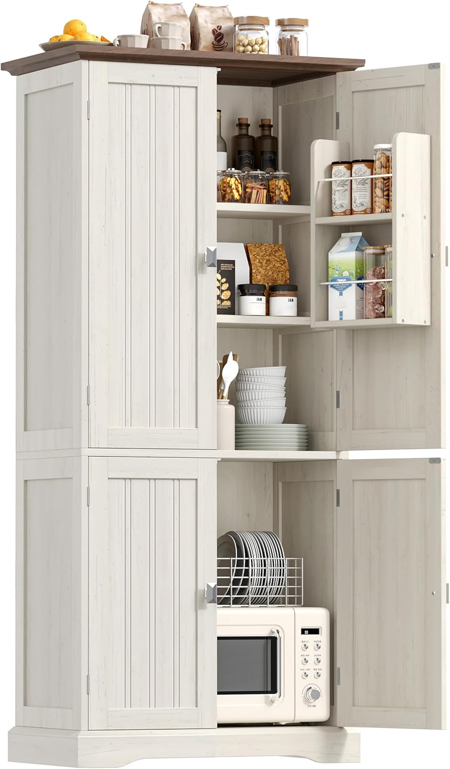 53.1" H Tall Bathroom Storage Cabinet with 4 Door Shelves, Linen Bathroom Floor Cabinet with 4 Doors, Pantry Cabinet for Bathroom, Living Room, Kitchen, Rustic White