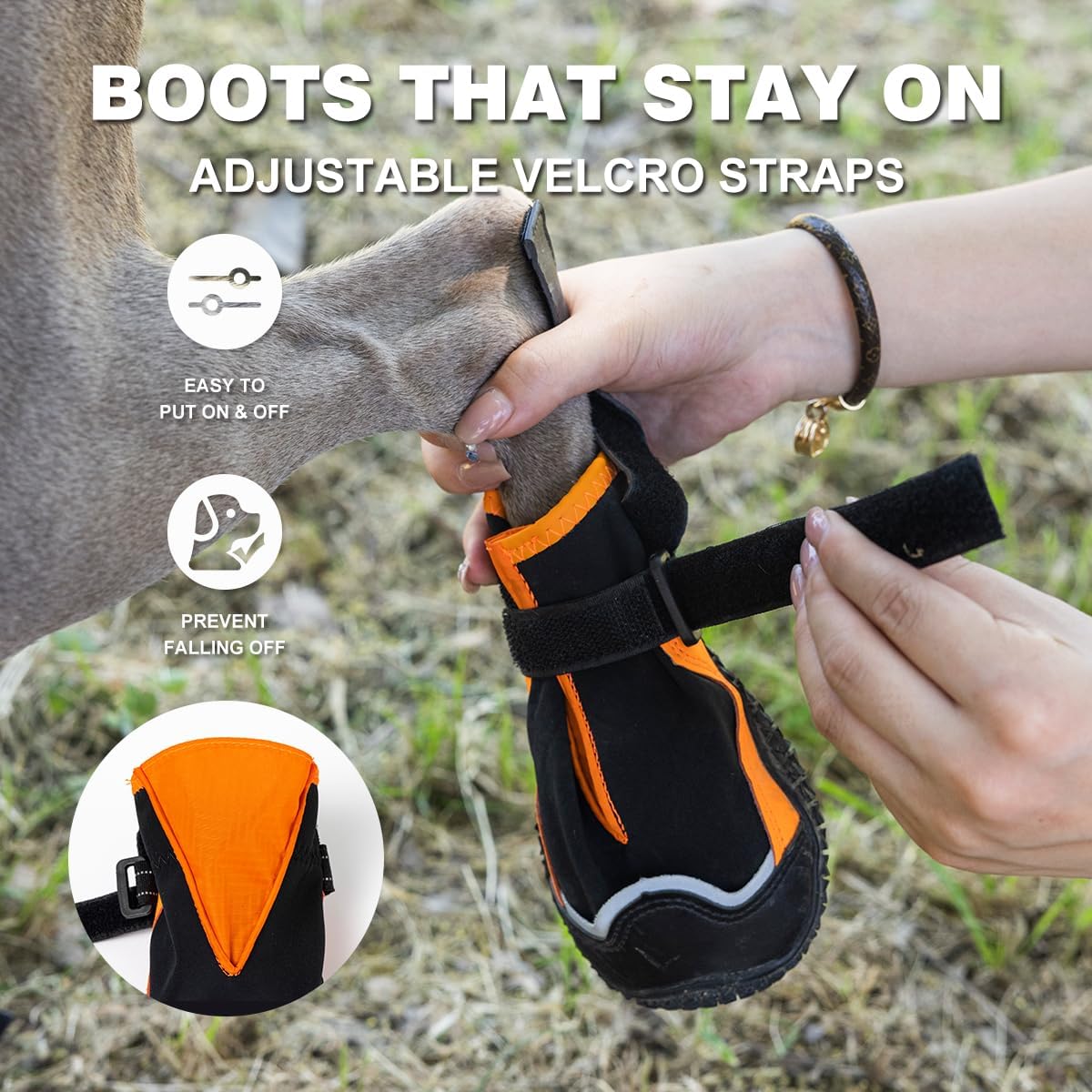Dog Shoes for Large Dogs,Waterproof Dog Booties for Hot Pavement Winter Snow,Anti-Slip Dog Boots Paw Protector with Reflective Strips for Outdoor Walking Hiking (Black,3")
