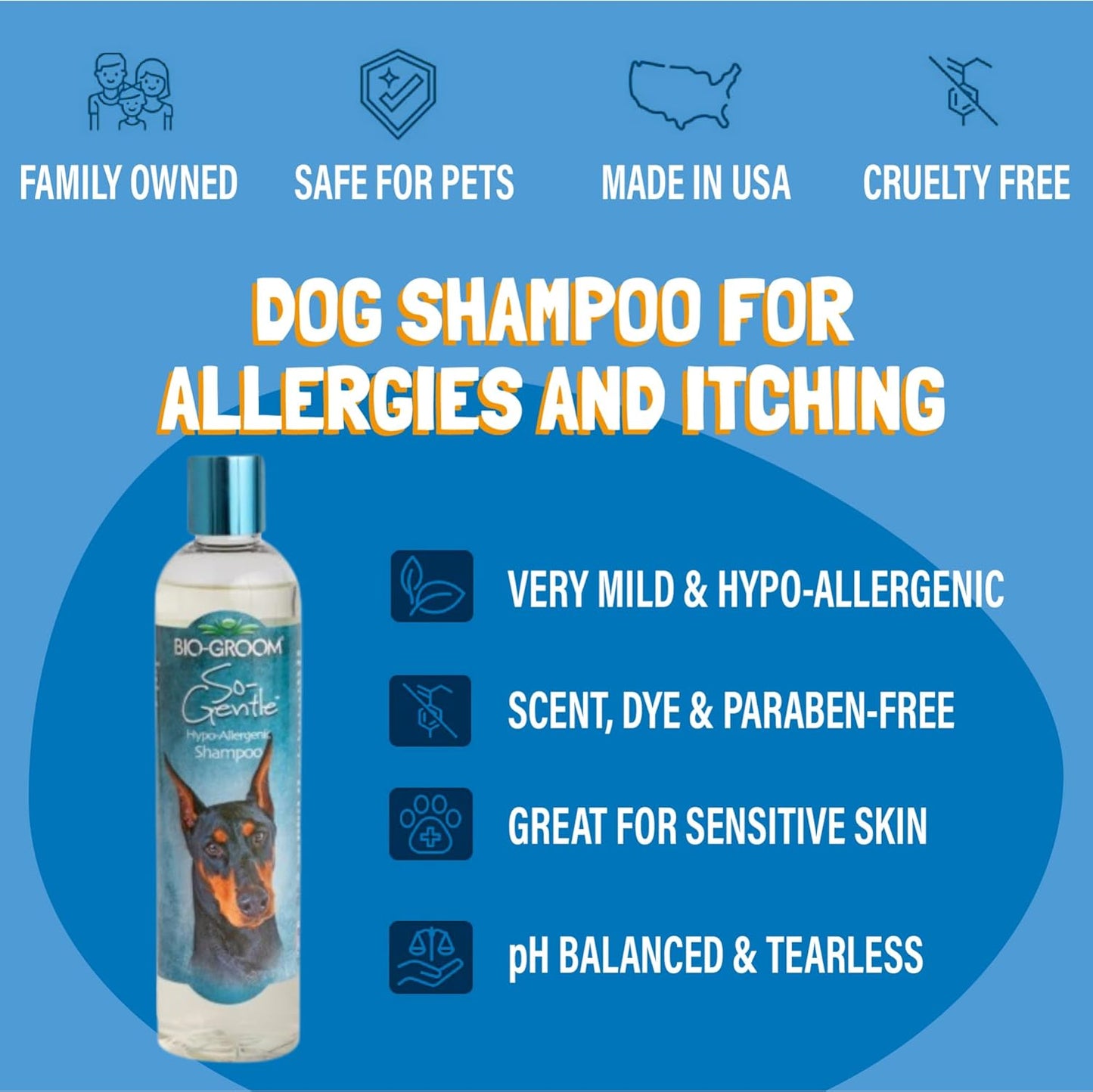 Bio-Groom So-Gentle Hypoallergenic Dog Shampoo - Tearless, Cat & Dog Bathing Supplies, Puppy Shampoo for Gentle Skin, Cruelty-Free, Made in USA, Tear-Free Dog Products - 1 Gallon