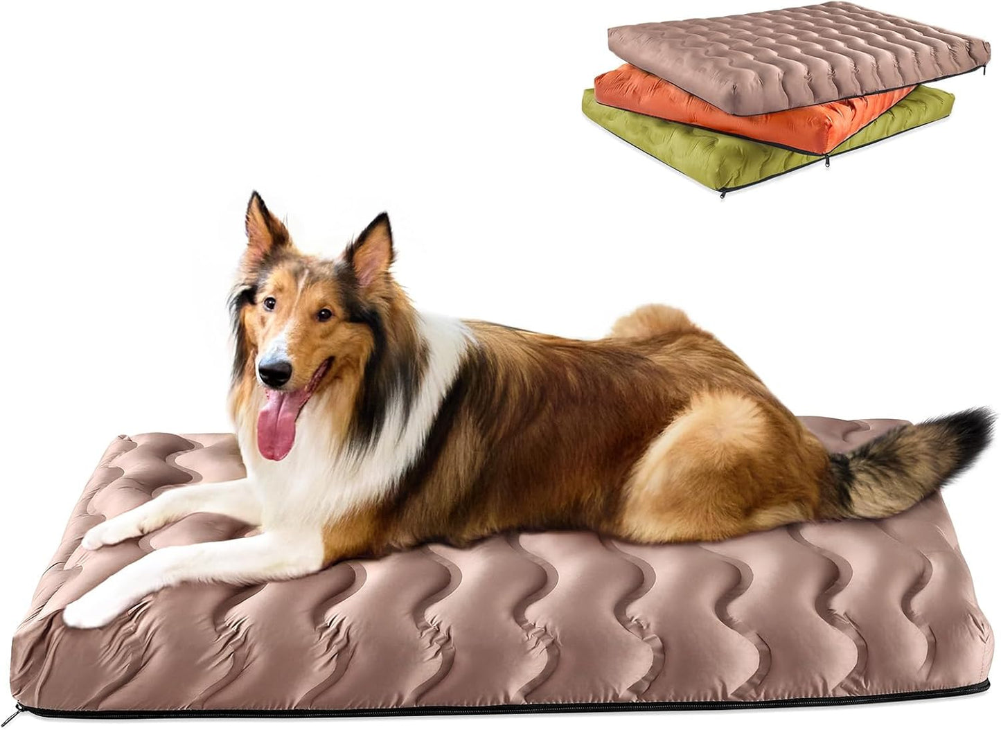 Orthopedic Dog Bed Outdoor Waterproof Dogs Crate Bed for Large Medium Small Dogs, Washable Cooling Dog Bed Mat with Removeable Cover & Memory Foam（36" x 27", Beige
