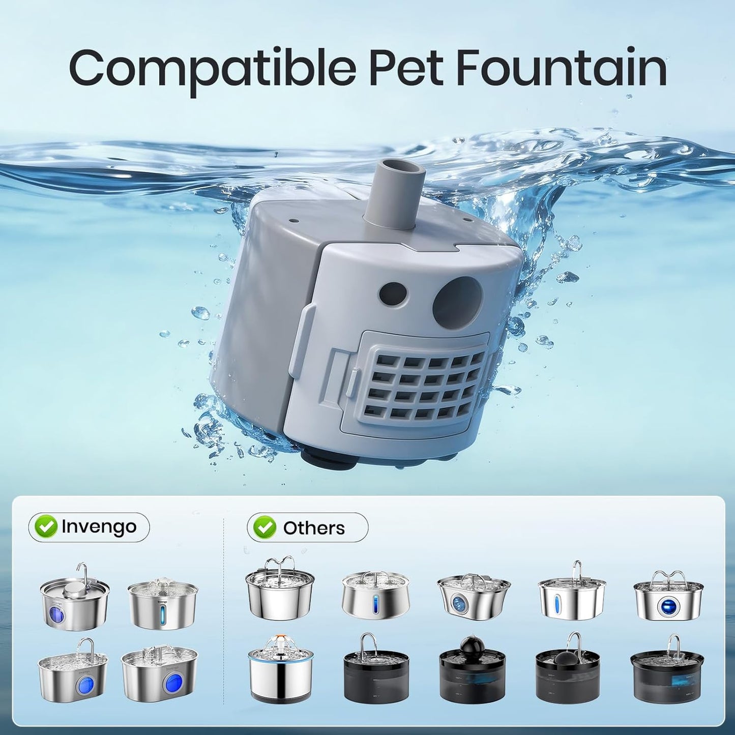 Large Round Plastic Water Pump for Cat Water Fountain, Easy-to-Clean Replacement Pump Compatible with Stainless Steel Cat Water Dispenser