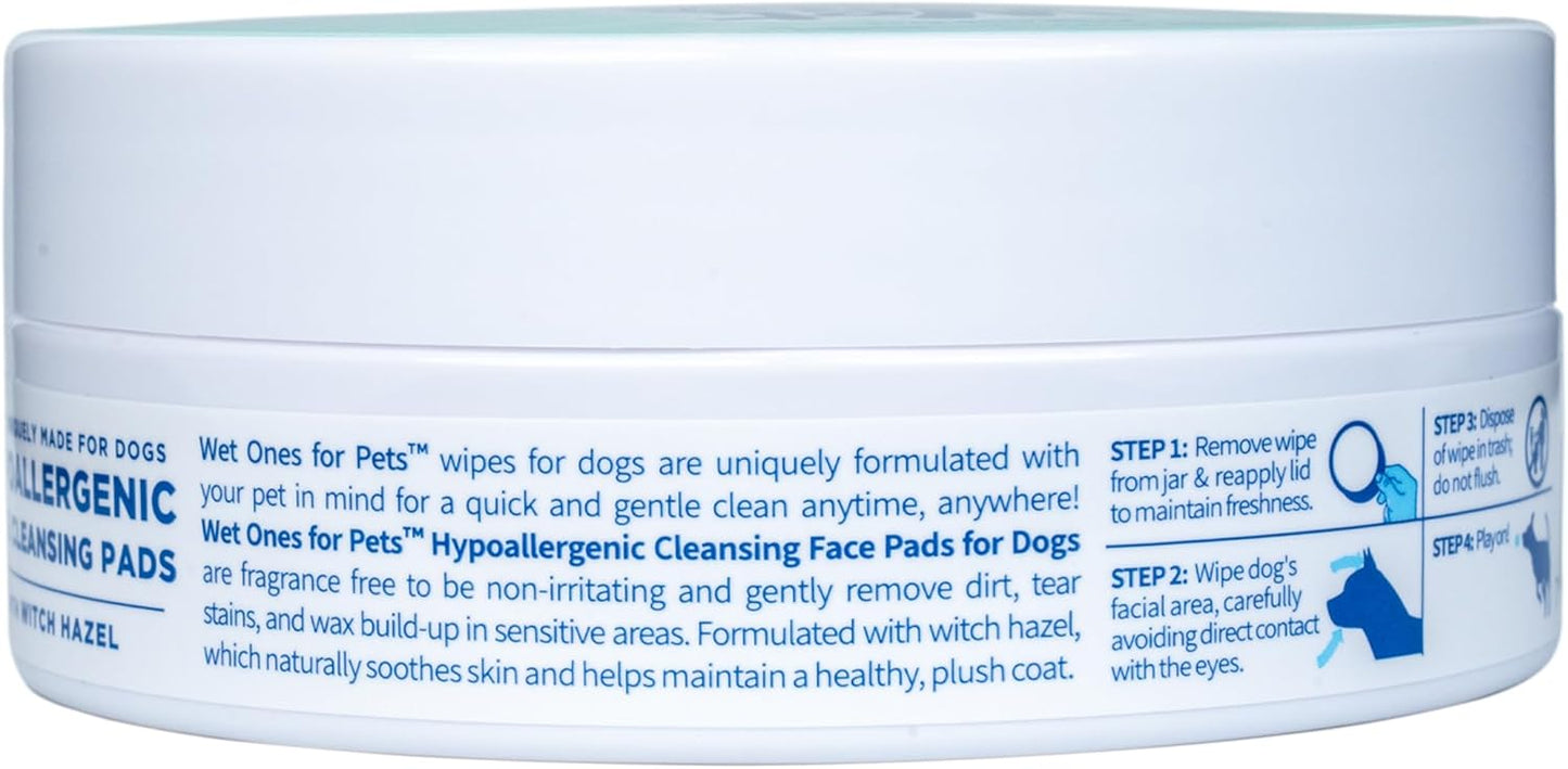 Wet Ones for Pets Hypoallergenic Face Cleansing Pads for Dogs, Fragrance Free - Small, Disposable Round Dog Face Cleaning Wipes, Extra Gentle, 50 Count