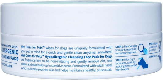 Wet Ones for Pets Hypoallergenic Face Cleansing Pads for Dogs, Fragrance Free - Small, Disposable Round Dog Face Cleaning Wipes, Extra Gentle, 50 Count