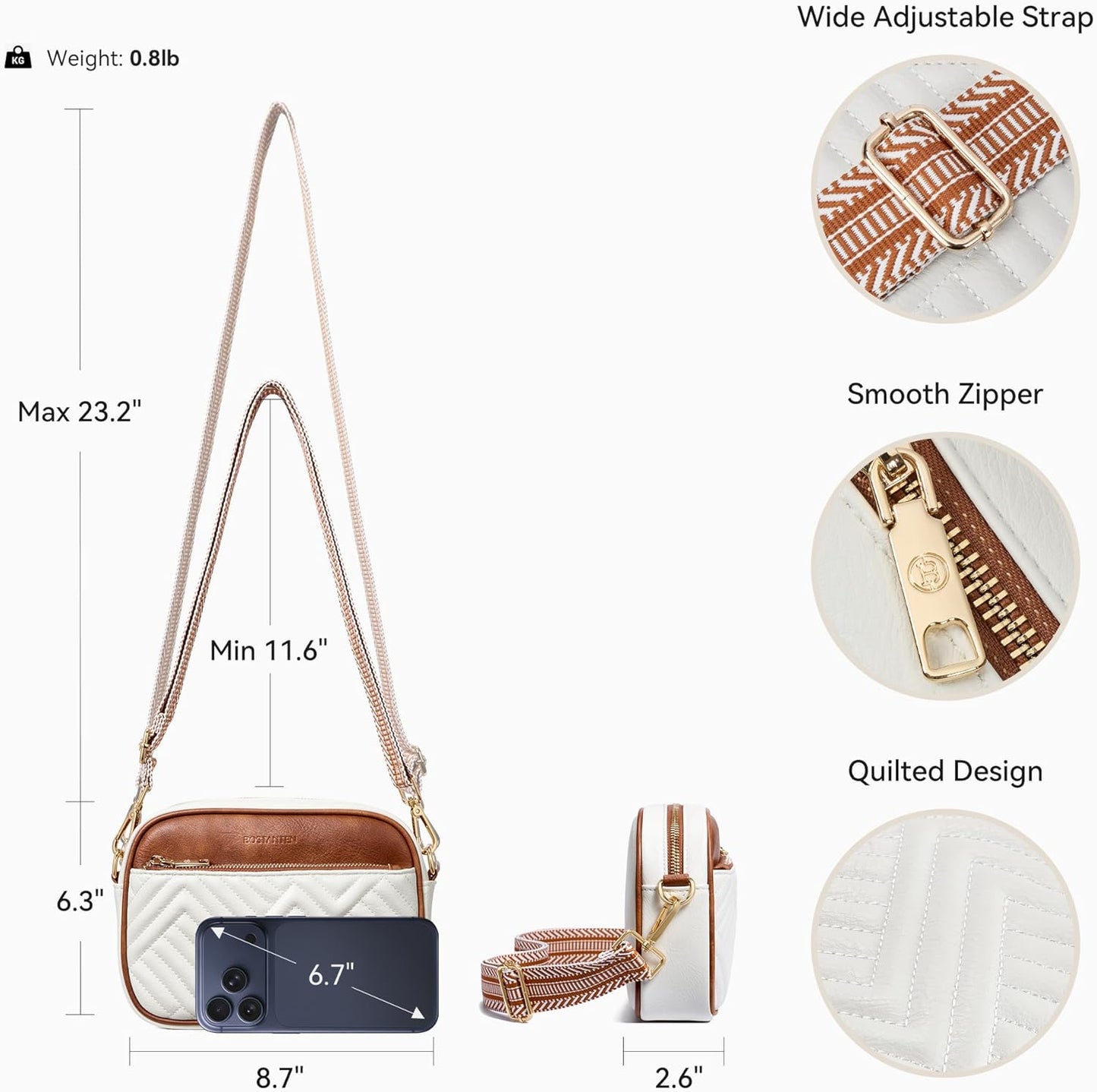 BOSTANTEN Quilted Crossbody Bags for Women Vegan Leather Purses Small Shoulder Handbags with Wide Strap