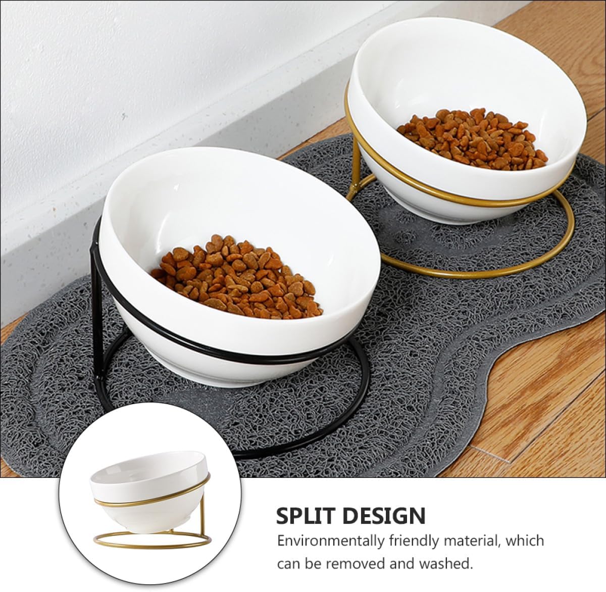 Milisten Ceramic Pet Feeding Bowl with Iron Stand, Slant Design Raised Cat Food Bowl for Indoor Use, Protective Elevated Pet Feeder for Dogs and Cats Random Style