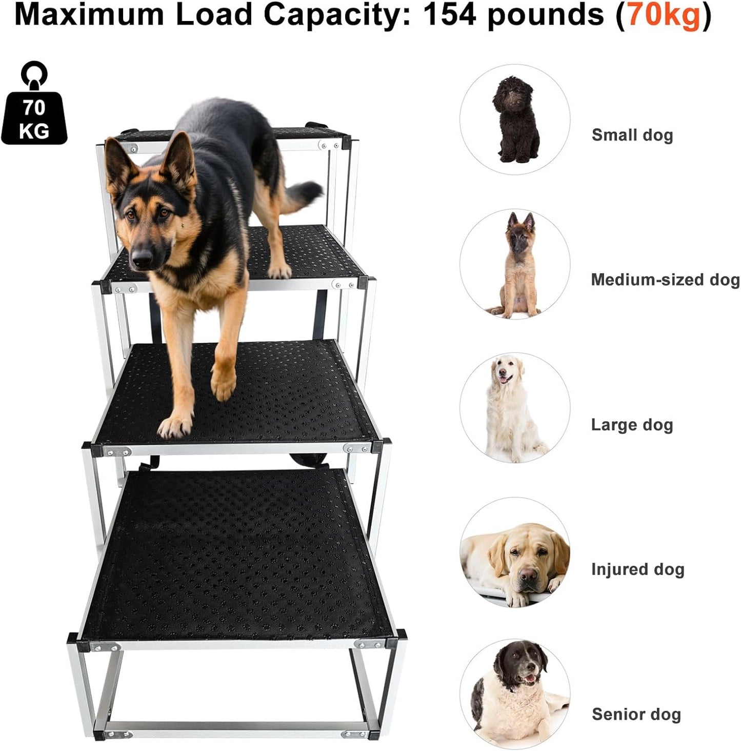 Extra Wide Dog Steps for Car: Folding Large Dogs Ramp & Ladder for SUV & Truck - Foldable & Portable High Bed Stairs for Small & Medium Pet