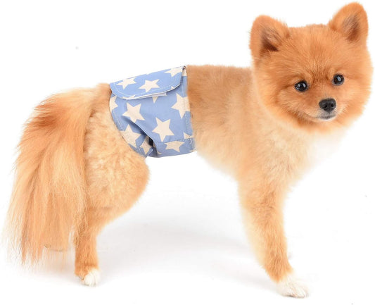 SELMAI Belly Bands for Male Puppies Small Medium Dogs Adjustable Washable Doggie Wrap Diapers Leakproof Reusable Comfy Boy Nappies Absorbent Pads Prevent Licking Adorable Star Design Blue Stars L