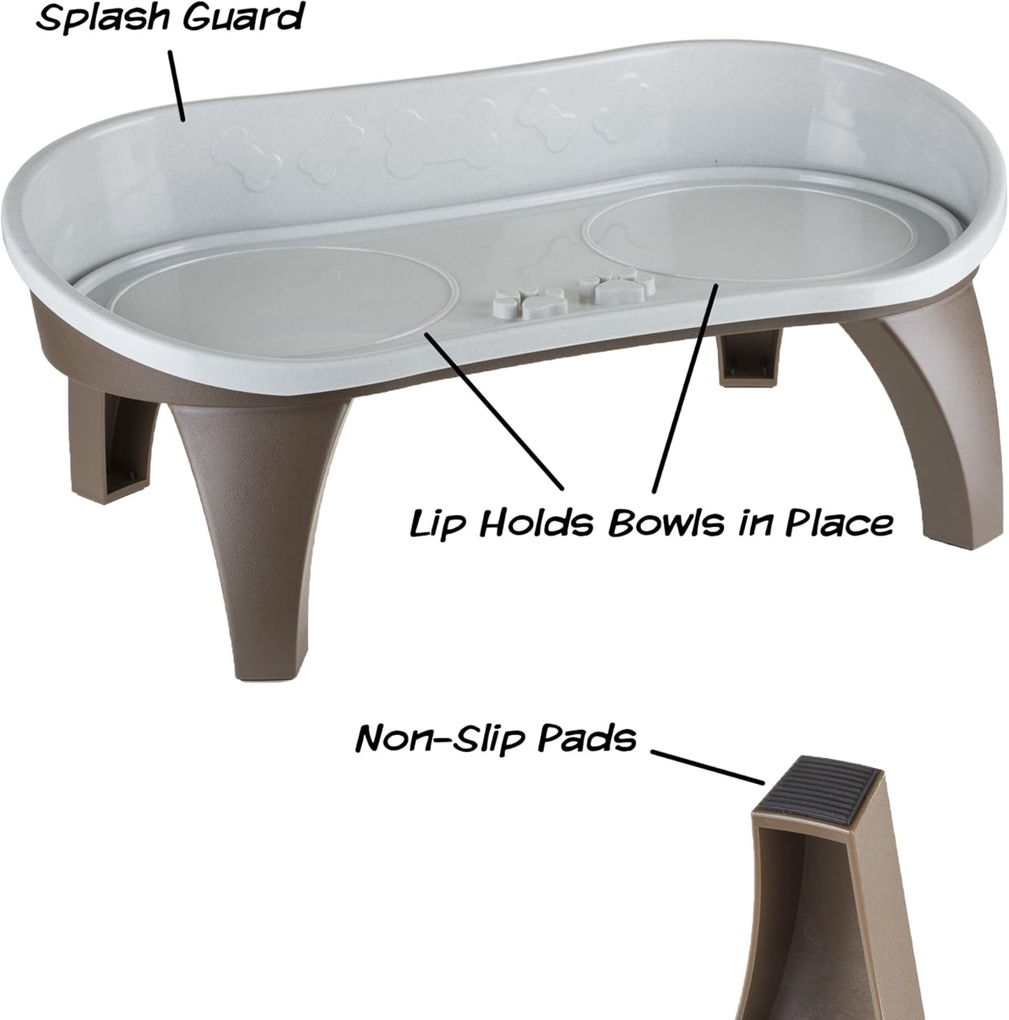 Elevated Pet Feeding Tray with Splash Guard & Non-Skid Feet, Raised Dog Bowl Stand 21″ x 11″ x 8.5″ with Two Stainless Steel Bowls for Food & Water, Comfortable Mealtime for Dogs & Cats by PETMAKER