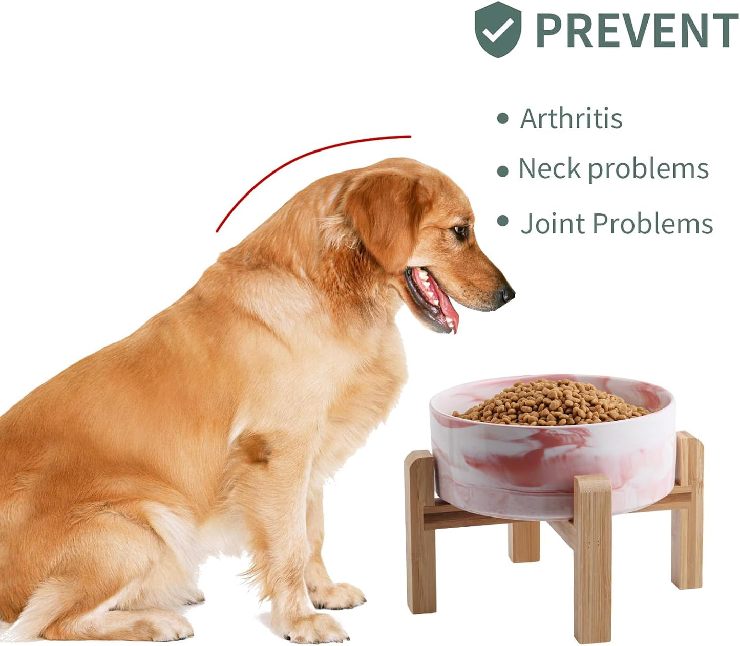 Raised/Elevated Ceramic Dog Bowl for Small Medium Sized Breeds,Dog Food Water Bowl with Stand,6 in Non Slip Heavy Pet Feeding Dish 3.6 Cups/ 850 ml /28 OZ Marble Pink