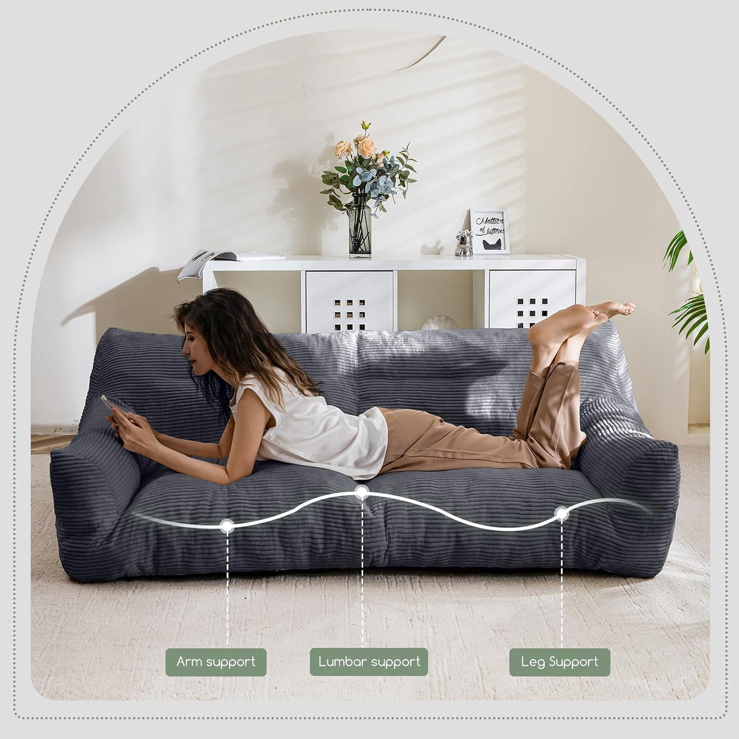 HIGOGOGO Large Human Dog Bed, Giant Human Dog Sofa, Big Comfy Floor Sofa Couch for Pet Families with Foam Chunk Supportive Mat, XXXXL Size Corduroy Orthopedic Bed, Grey
